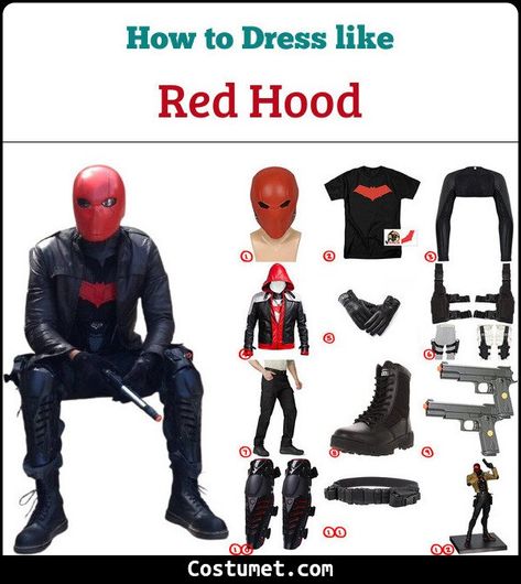 Masked Cosplay Ideas, Jason Todd Costume, Red Hood Batman, Men Cosplay Ideas, Cosplay Ideas For Men, Red Hood Outfit, Jason Todd Cosplay, Villain Halloween Costumes, Red Hood Costume