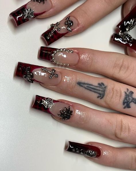 Holloween Nails, Halloween Acrylic Nails, Punk Nails, Gothic Nails, Goth Nails, Edgy Nails, Grunge Nails, Unique Acrylic Nails, Bling Acrylic Nails