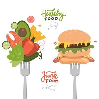 Scales with vegetables and healthy food and fast food. Choose between healthy and junk eating. Food choice. Diet decision concept and nutrition. Fast Food vs balanced menu. Healthy nutrition concept. 10886892 Vector Art at Vecteezy Menu Healthy, Toxic Foods, Flat Vector Illustration, Food Wallpaper, Eating Food, Unhealthy Food, Flat Vector, Food Drawing, Food Poster