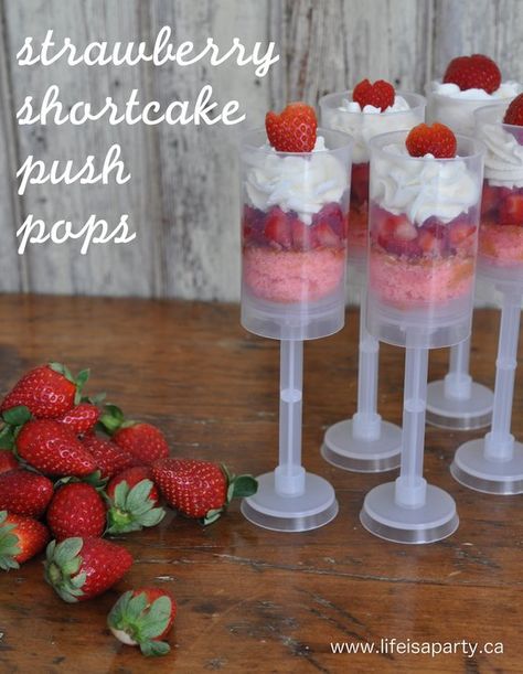 Strawberry Shortcake Push Pops, Strawberry Shortcake For A Crowd Parties, Cake Push Up Pops How To Make, Strawberry Cake Cups Layered, Strawberry Shortcake Mini Bundt Cake, Push Pops Recipes, Push Pop Desserts, Best Strawberry Shortcake, Push Cake