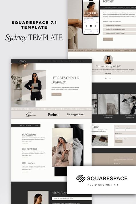 Stunning sydney template, Squarespace website template. 7.1 template with fluid engine. Neutral, beige, brown, black and white colour palette. perfect for online business coaches, life coaches and course creators Social Media Manager Website, Elegant Website Design, Fitness Branding, Beautiful Website Design, Luxury Website, Website Design Inspiration Layout, Best Website Design, Wix Website Templates, Squarespace Website Templates