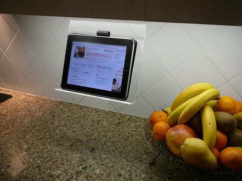 Use Your iPad As A Recipe Book? 10 Accessories For Kitchen Tablet Users : The Original Kitchen iPad Rack ($28) Ipad Kitchen Stand, Kitchen Ipad, Cookbook Stand, Cook Book Stand, Support Ipad, Iphone Holder, Ipad Holder, Kitchen Stand, Computer Stand