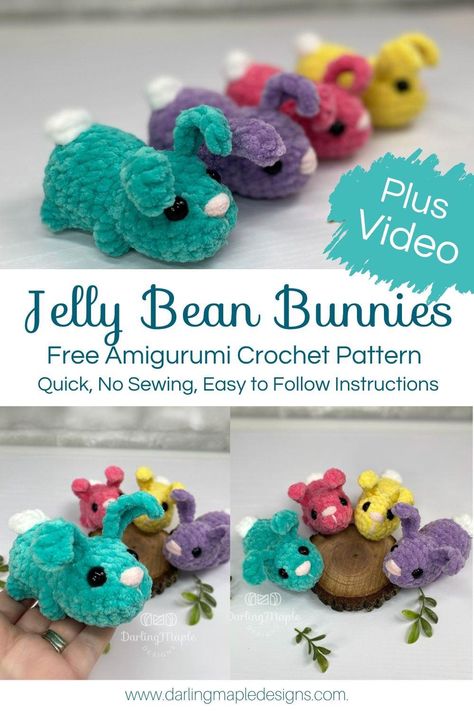 Who needs an Egg Hunt? Create yourself a little Jelly Bean Bunny army and go on a Bunny Hunt instead. You'll be hooked in no time on this quick, easy, NO SEW Crochet Amigurumi Pattern. Find the Free Version of the written instruction on the Blog or Fully Video Tutorial on YouTube. Follow us for more quick, cute crochet patterns! #easterbunnycrochet #freebunnypattern #springcrochet Jellybean Bunny Crochet, Free Crochet Patterns Amigurumi Easy Fun, Bean Bunny, Easter Crochet Patterns Free, Crochet Stuffy, Crochet Stuffed Animals, Easy Crochet Animals, Crochet Bunny Pattern, Easter Crochet Patterns