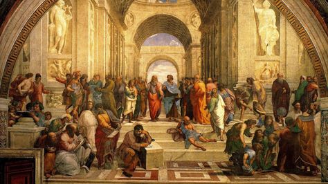 renaissance-the-school-of-athens-classic-art-paitings-raphael-painter-rafael-philosophers-HD-Wallpapers School Of Athens, Visiting The Vatican, Istoria Artei, Art Of Manliness, Vatican Museums, Manama, Socrates, Ancient Greece, Wall Art Canvas Prints