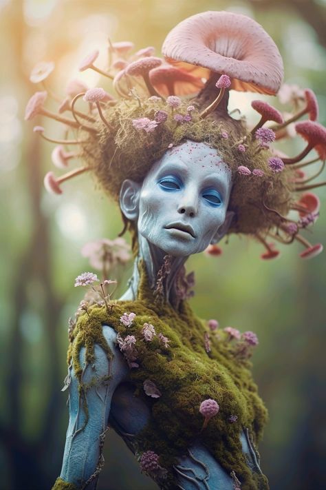 Unseelie Fae Art, Fantasy Mushroom Creature, Mushroom Fantasy Forest, Moth Faerie, Mushroom Monster Concept Art, Alien Photos, Expensive Things, Nature Goddess, Yoga Studio Design