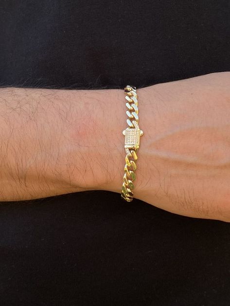 7mm Gold Miami Cuban Bracelet 14k Real Gold Miami Cuban Link Bracelet, 14k Solid Gold Monaco Chain Bracelet . #cubanbracelet #miamicuban #cubancurb #solidgold #goldbracelet #braceletsformen #giftforboyfriend #giftforhim #bracelet #cubanchain Mens Bracelet Gold Jewelry, Man Gold Bracelet Design, Versace Bracelet, Cuban Bracelet, Mens Chain Bracelet, Cuban Link Bracelet, Solid Gold Bracelet, Miami Cuban Link, Mens Gold Jewelry