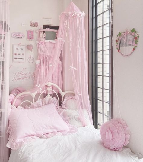 Follow for more 🤍 #pink #interest #bedroom #sleep #aesthetic #coquette #soft #softaesthetic #pinterestgirl #itgirl #lifestyle #morning #motivation Kawaii Room Ideas, Kawaii Bedroom, Pink Room Decor, Bedroom Setup, Princess Room, Girly Room, Shabby Chic Bedrooms, Cute Bedroom Decor, Cute Room Ideas