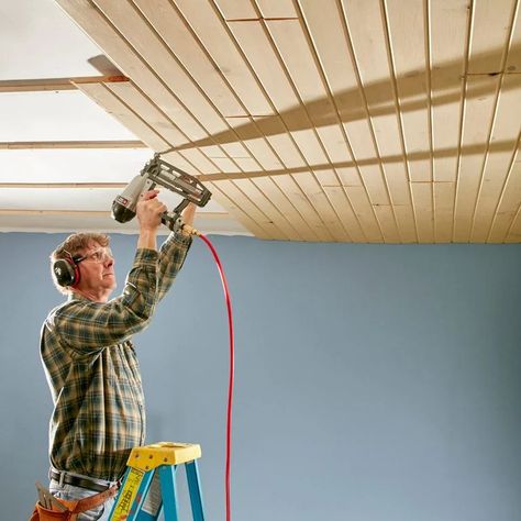 Add Value to Your Home With These 12 Easy Upgrades Groove Ceiling, Tongue And Groove Walls, Wood Plank Ceiling, Installing Shiplap, Shiplap Ceiling, Tongue And Groove Ceiling, Plank Ceiling, Ceiling Texture, Popcorn Ceiling