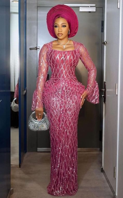 Pink Lace Gown Styles Nigerian, Owambe Lace Styles 2024, Pink Lace Asoebi Styles, Aso Ebi Lace Style 2024, Plus Size Asoebi Lace Styles, A Shape Gown Lace Aso Ebi, Trendy Lace Asoebi Styles, Arewa Styles, Lace Asoebi Styles