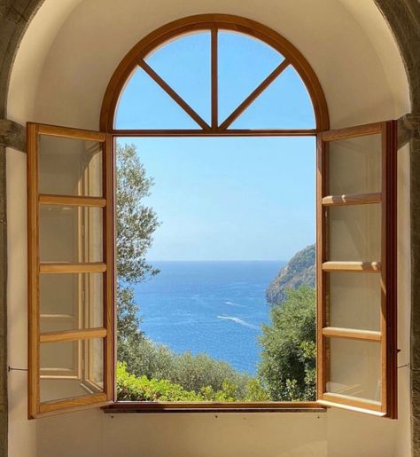 Studio Ghibli Background, Oval Window, Sea House, Beige Wallpaper, Window View, Open Window, Through The Window, Interior Deco, Dream House Exterior