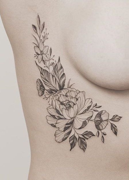 45+ Charming And Irresistible Rib Tattoos Designs – OSTTY Rib Tattoos For Women, Underboob Tattoo, Shape Tattoo, Muster Tattoos, Sternum Tattoo, Side Tattoos, Tattoos Designs, Rib Tattoo, Pattern Tattoo