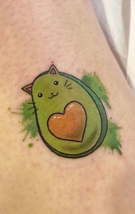 Cute Avocado Tattoo, Tiny Meaningful Tattoos, Avocado Tattoos, Fried Avocado Tacos, Cat Avocado, Fried Avocado, Avocado Tattoo, Avocado Tacos, Small Colorful Tattoos