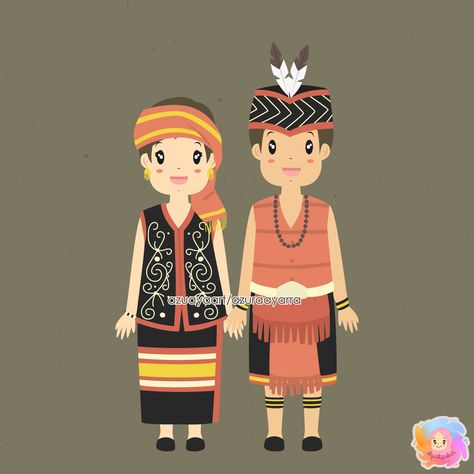 Happy couple wearing West Kalimantan traditional dress and holding hands. Indonesia traditional dress cartoon vector. West Kalimantan, Indonesia Traditional, Dress Cartoon, Traditional Dress, Happy Couple, Traditional Dresses, Holding Hands, Indonesia, How To Wear