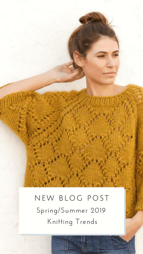 Spring/Summer 2019 Knitting Trends :: talvi knits. I took a look at the latest knitting pattern collection from Garnstudio DROPS Design and did a little trendwatching for 2019. I identified five big knitting trends for the Spring and Summer 2019 season: statement sleeves, brioche knitting, colorwork yokes, color blocking, and loose and lacey boxy sweaters. #knitting #knit #knittingpatterns #trends #trends2019 #garnstudio #sweaters #sweatersforwomen #stranded #colorwork #yoke #briocheknitting Garnstudio Drops Design, Summer Knitting Projects, Spring Sweater Outfits, Sweater Tutorial, Summer Knitting Patterns, Summer Pullover, Spring Knits, Summer Sweaters, Spring Summer Trends