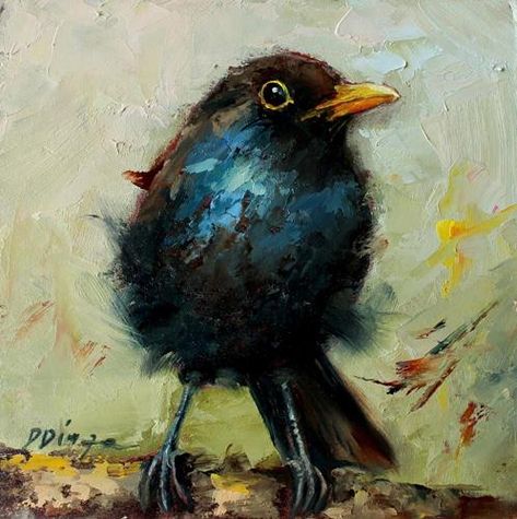 Daiga Dimza Gallery of Original Fine Art Blackbird Painting, Cardboard Texture, Painting On Cardboard, Bird Watercolor Paintings, Bird Watercolor, Bird Paintings, Decorative Frame, The Carnival, Artwork For Home