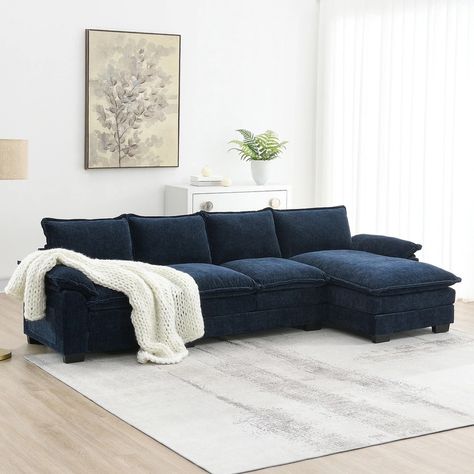 Modern L-shaped Cloud Sofa with Chaise Lounge - Bed Bath & Beyond - 40909170 Convertible Ottoman, Traditional Sofas, Apartment Lounge, Navy Living Rooms, Cloud Sofa, Couch With Chaise, Sectional Chaise, Upholstered Couch, Traditional Sofa