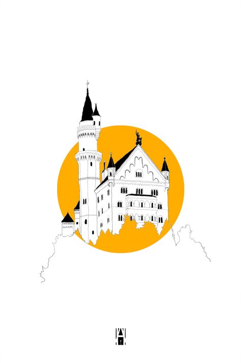 Rock Artwork, Germany Architecture, Architecture Castle, Castle Germany, Castle Drawing, Sketch Ink, Castle Art, Neuschwanstein Castle, Paint Art