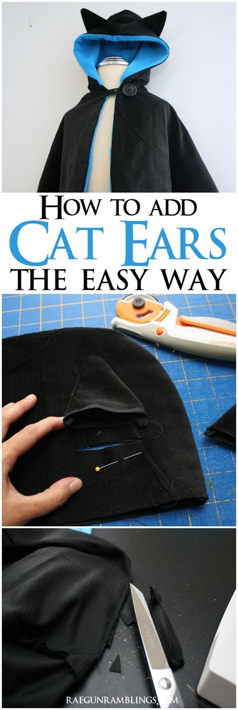 The fastest and easiest way to add cat ears to any hood - Rae Gun Ramblings Jasmine Costume Diy, Princess Jasmine Costume Diy, Potato Costume, Fisherman Costume, Diy Cat Ears, Halloween Diy Crafts Decoration, Cape Tutorial, Girls Cape, Bat Girl