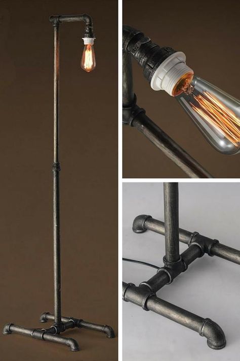 Diy Clothes Rack Pvc, Pipe Floor Lamp, Lamp Pipes, Diy Floor Lamp, Diy Lights, Light Bulb Crafts, Diy Home Interior, Living Room Murals, Diy Clothes Rack