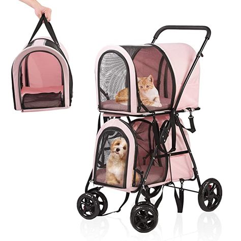 Amazon.com: LONABR Folding Dog Stroller 3-in-1 Double Pet Stroller Detachable Carrier Bags - Large 4 Wheels Jogger - for Pet Cat Kitten Puppy Carriages(Pink - 2 cage) : Pet Supplies Pet Carrier Purse, Walk Dog, Folding Stroller, Cat Stroller, Pet Strollers, Pink Pet, Pet Carrier Bag, Dog Business, Cat Rabbit