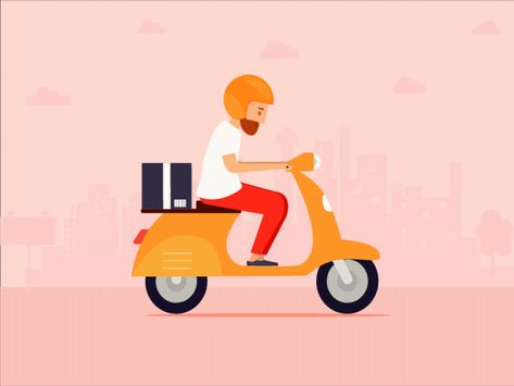 Loop animation by 张威 Delivery Graphic Design, Pizza Animation, Delivery Animation, Ride Sharing App, Stop Motion Photography, Walking Animation, Car Animation, Loop Animation, Taxi App