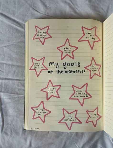 Bullet Journal Goal Page Ideas, First Page Journal 2025, Ideas For First Page Of Diary, Journaling Goals Ideas, Goal Page Journal, Manifestation Journal First Page, Bujo Goals Page Ideas, 2024 Goals Journal Page, Favorite Things Journal Page