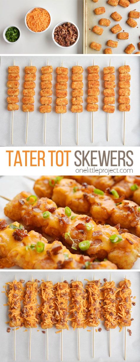 Tater Tot Skewers, Loaded Tater Tot, Easy Recipes For Beginners, Skewer Recipes, Finger Foods Easy, Kebab Recipes, Tater Tots, Snacks Für Party, Easy Appetizer Recipes