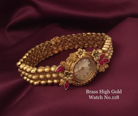 Gold Bangle Watch, Antique Gold Bracelet, Wedding Jewelry Sets Bridal Jewellery, Ladies Bracelet Watch, Antique Necklaces Design, Gold Earrings Wedding, Gold Watches, Beautiful Gold Necklaces, Gold Watches Women