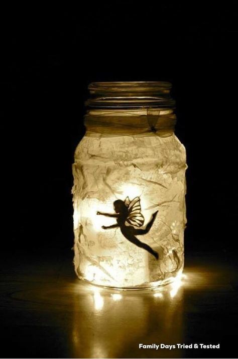 Fairy in a jar Table Lamp Kitchen, Easy Presents, Mythical Kingdom, Fairy Jars Diy, Fairy Mason Jars, Milk Carton Crafts, Fairy Lantern, Kitchen Lamp, Glitter Jars