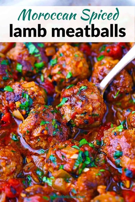 Moroccan Lamb Meatballs, Herb Couscous, Sweet Tomato Sauce, Raisin Sauce, Moroccan Recipe, Moroccan Meatballs, Meatballs Recipes, Couscous Recipe, Spiced Lamb