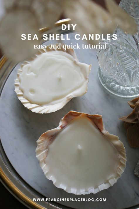 How To Make Shell Candles, Shell Cottage Aesthetic, Sea Shell Candles Diy, Diy Seashell Candles, Sand Candles Diy, Shell Candles Diy, Sea Shell Candles, Clam Shell Candle, Hostel Decor