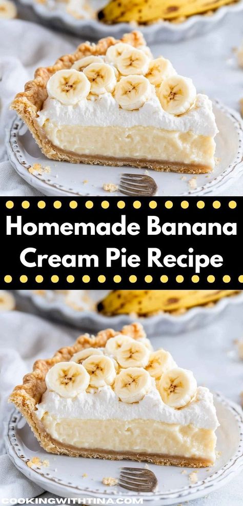 "Craving a delightful dessert? This Homemade Banana Cream Pie Recipe is a perfect treat for any occasion. With its creamy filling and fresh bananas, it’s an easy dessert your family will love. Homemade Banana Cream Pie, Banana Cream Pie Recipe, Banana Pie, Homemade Custard, Easy Pie Recipes, Cream Pie Recipes, Banana Cream Pie, Dessert Lover, Delicious Pies