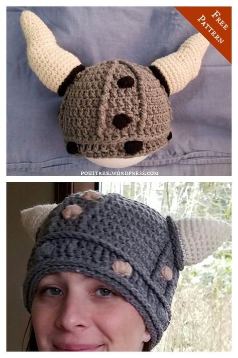 Viking Helmet Free Crochet Pattern Viking Helmet Crochet Pattern Free, Viking Hat Free Crochet Pattern, Viking Crochet Pattern, Viking Hat Crochet Pattern, Crochet Viking Hat, Horn Hat, Hat Crochet Patterns, Hat Free Crochet Pattern, Patio Oasis