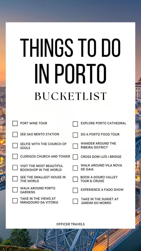 Planning a trip to the picturesque Porto? Let's make your journey memorable! This one-day Porto Itinerary will guide you through the heart of this vibrant city. With insider tips on the top Porto instagram spots and the best things to do in Porto this comprehensive guide will make your travel bucket list come alive. Porto Itinerary, Portugal Bucket List, Portugal Destinations, Porto Travel Guide, Porto Portugal Travel, Things To Do In Porto, Europe Trip Planning, Lisbon Portugal Travel, Cruise Italy