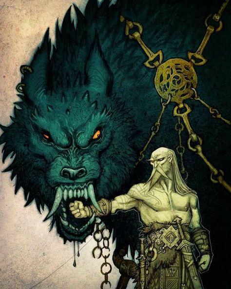 Happy Tuesday!!! (Glædelig Tirsdag!!!) I believe this is the work of the great Swedish illustrator, Johan Egerkrans. Tyr And Fenrir, Johan Egerkrans, Norse Myth, Norse Pagan, Heroic Fantasy, Pagan Art, Norse Vikings, Mythology Art, God Art