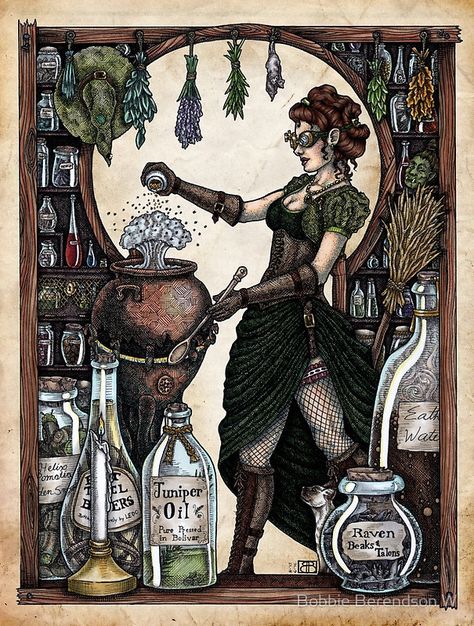 Ezlynn the Industrial Witch by Bobbie Berendson W | Art Print Steampunk Kunst, Steampunk Witch, Art Steampunk, Vintage Witch, Etsy Art Prints, Steampunk Art, Witch Art, Witch Aesthetic, Green Witch