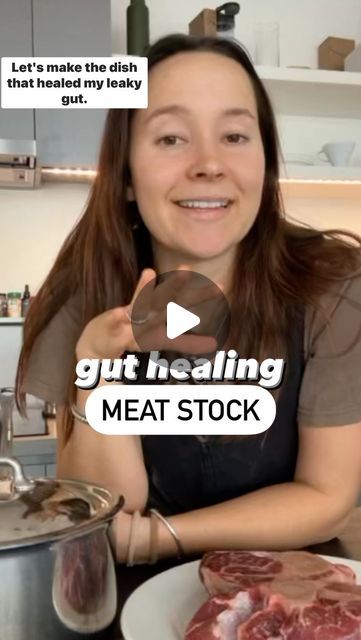 Olivia Robertson-Moe, NTP | Nutrient-Dense Nutrition on Instagram: "the BEST gut healing recipe 👇👇

👉meat stock is a very common recipe when it comes to gut healing

😊it’s packed with collagen and gelatin which provide important amino acids like glycine and proline to help repair the gut lining and support digestion

👏it’s also known to support growth of beneficial bacteria in the gut meaning a healthier gut microbiome! 

❤️it’s so easy to make so I love to make a big batch to stock the fridge! 

👉it differs from bone broth because it is made with bones that have meat and it’s not cooked as long. So if you can’t tolerate bone broth at this stage of your gut healing journey, try meat stock! 

here’s how I make mine: 

* 2-4 lbs bone-in meat (I like to use beef shank/shin, oxtail, shor Stock The Fridge, Meat Stock, Gut Healing Recipes, Beef Shank, Healing Recipes, Gut Healing, Gut Microbiome, Beneficial Bacteria, Bone Broth