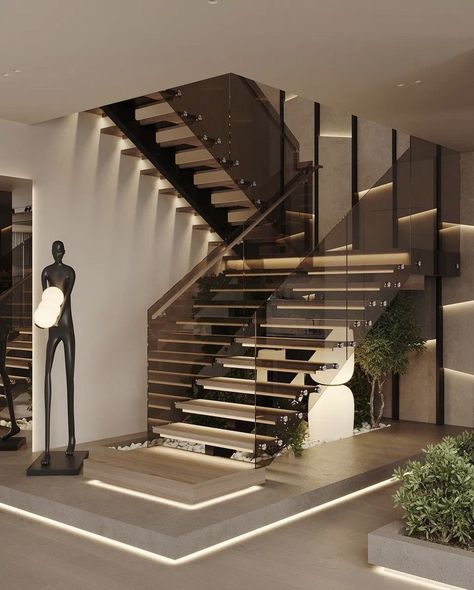 Luxury Stairs, تحت الدرج, درج السلم, Staircase Interior Design, Modern Stair Railing, Trendy Interiors, Stair Railing Design, Stairway Design, Stairs Design Modern