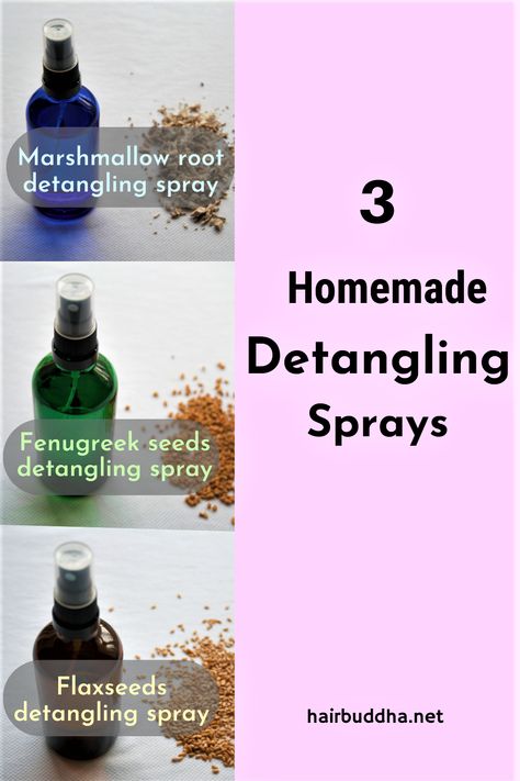 Tangles and knots are no fun. These homemade detangling sprays can help you remove snarls and leave your hair smooth and silky. #DetanglingSpray #NaturalHairDetanglingSpray #HomemadeHairDetanglingSpray #DIY #NaturalHairCare #hairbuddha #DIYHair Homemade Hair Detangler Spray, Diy Detangler, Homemade Detangler Spray For Kids, Home Made Detangler Spray, Detangler Spray Diy, Detangling Spray, Diy Hair Detangler Spray, Diy Hair Detangler, Diy Hair Spray