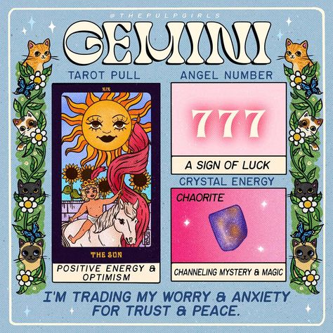 ✨🌸 The Pulp Girls 🌸✨ (@thepulpgirls) | Instagram Gemini Angel Numbers, Gemini Season Is Coming, Gemini Tarot Card, Gemini Vibes, Gemini Tarot, Libra And Scorpio, Astro Aesthetic, Gemini Sun, All About Gemini