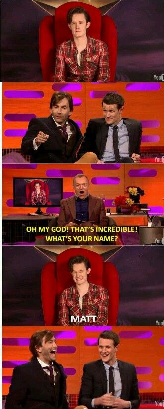 Doctor Who Funny, Graham Norton Show, Graham Norton, 11th Doctor, Wibbly Wobbly Timey Wimey Stuff, The Tardis, Torchwood, Virginia Woolf, Timey Wimey Stuff