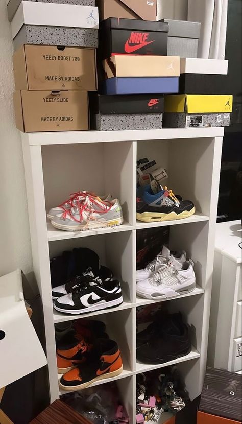 Hype Beast Room Decor, Hype Beast Room, Hype Beast Bedroom, Mens Room Decor, Sneakerhead Room, Hypebeast Room, Sneaker Storage, Shoe Room, Hype Beast