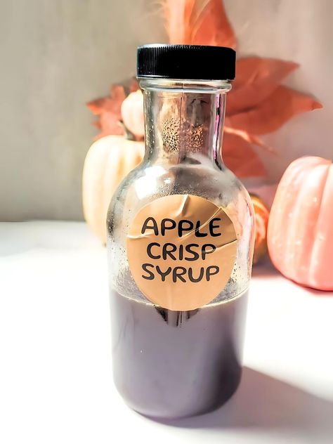 Want to recreate that delicious Starbucks apple crisp syrup? This easy homemade apple cinnamon coffee syrup recipe is perfect for adding a tasty twist to your drinks! Apple Crisp Starbucks Drink, Cinnamon Coffee Syrup, Peanut Butter Syrup Recipe, Apple Crisp Syrup, Coffee Syrup Recipe, Homemade Coffee Syrup, Apple Cider Syrup, Homemade Apple Crisp, Coffee Syrups