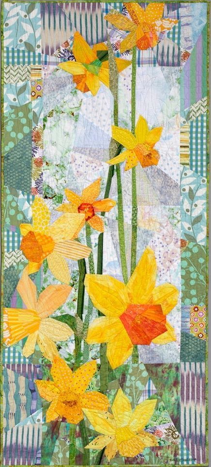 Daffodils 2, Ruth B. McDowell, 2014 Ruth B, Quilting Digest, Landscape Art Quilts, Flower Quilts, Landscape Quilts, Flower Quilt, Tree Quilt, Floral Quilt, Quilted Wall Hangings