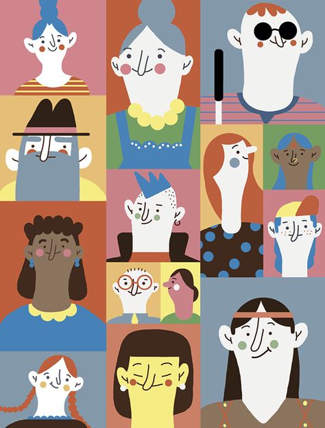 Social inclusion by Paulina Morgan, via Behance Generations Illustration, Inclusion Illustration, Inclusive Illustration, Social Illustration, Inclusive Art, Social Inclusion, 강아지 그림, Face Illustration, Inclusive Design