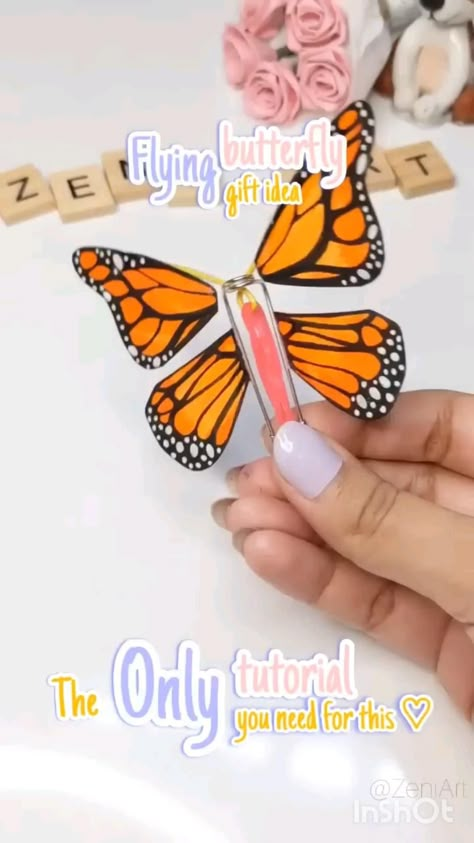 Magical ✨ DIY Flying Butterfly 🦋 gift for bff tutorial 😀 Kraf Kertas, Flying Butterfly, Paper Craft Videos, Book Crafts Diy, Birthday Gifts For Friends, Origami Butterfly, Diy Birthday Gifts For Friends, Diy Gift Set, Easy Paper Crafts Diy