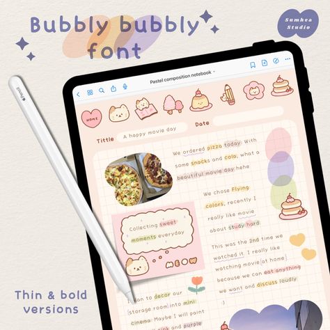 Cute round handwritten font for note taking digital journaling Planner Apps For Ipad, Goodnotes Notes Template, Digital Planner Apps, Bubbly Font, Font Canva Lettering, Canva Stickers, Best Digital Planner, Ipad Things, Notes Plan