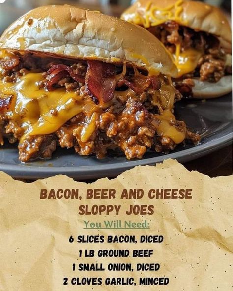 Delicious Grandma Recipes | Bacon, Beer, and Cheese Sloppy Joes | Facebook Beer And Cheese Sloppy Joes, Beer Cheese Sloppy Joes, Bacon Beer And Cheese Sloppy Joes, Bacon Beer Cheese Sloppy Joes, Cheese Sloppy Joes, Grandma Recipes, Beer Bacon, Beer Cheese, Sloppy Joe