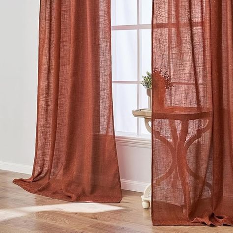 Amazon.com: MIULEE Burnt Orange Linen Curtains 90 Inches Long 2 Panels for Bedroom Living Room, Back Tab & Pleat Tape with Hooks Soft Linen Textured Window Drapes Semi Sheer Light Filtering Terracotta Rust Fall : Home & Kitchen Textured Curtains, Pocket Curtains, Red Panels, Curtain Texture, Colorful Curtains, Window Drapes, Linen Curtains, Rod Pocket, Drapes Curtains