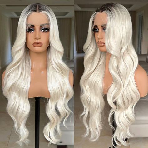 PRICES MAY VARY. 1. Ready to Wear glueless wigs for black and white women: 13X4X1 Body wave hd lace front wigs. It’s great for going out, full and fits perfectly. HD Swiss lace doesn’t need too much customization. Only use some shadow and concealer to create a more realistic part,from wear to go outdoor only needs 15 minutes 2. Close to Human hair touch:30 inch curly wig pre plucked pre cut baby hair and real natural hairline : It is synthetic but has the soft touch of human hair, the luster of human hair. Heat resistant, safe to heat up to 180°C/350°F 3. Upgrade high quality fibers: Not that shiny silk Synthetic Frontal wig. easy to brush with a detangle brush easy to manage.It tangles a little after long time wear.Use a good wig brus and a bottle of water with a little bit of fabric soft Wigs White Women, Ready To Wear Wigs, White Wigs, Wigs For White Women, Blonde Lace Front Wigs, Best Wigs, Beautiful Wigs, Colored Wigs, Blonde Ombre